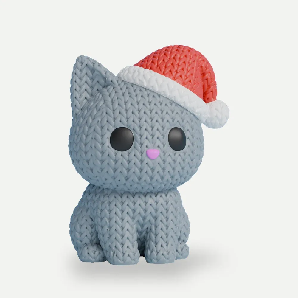 Gatinho tricô com gorro de Natal