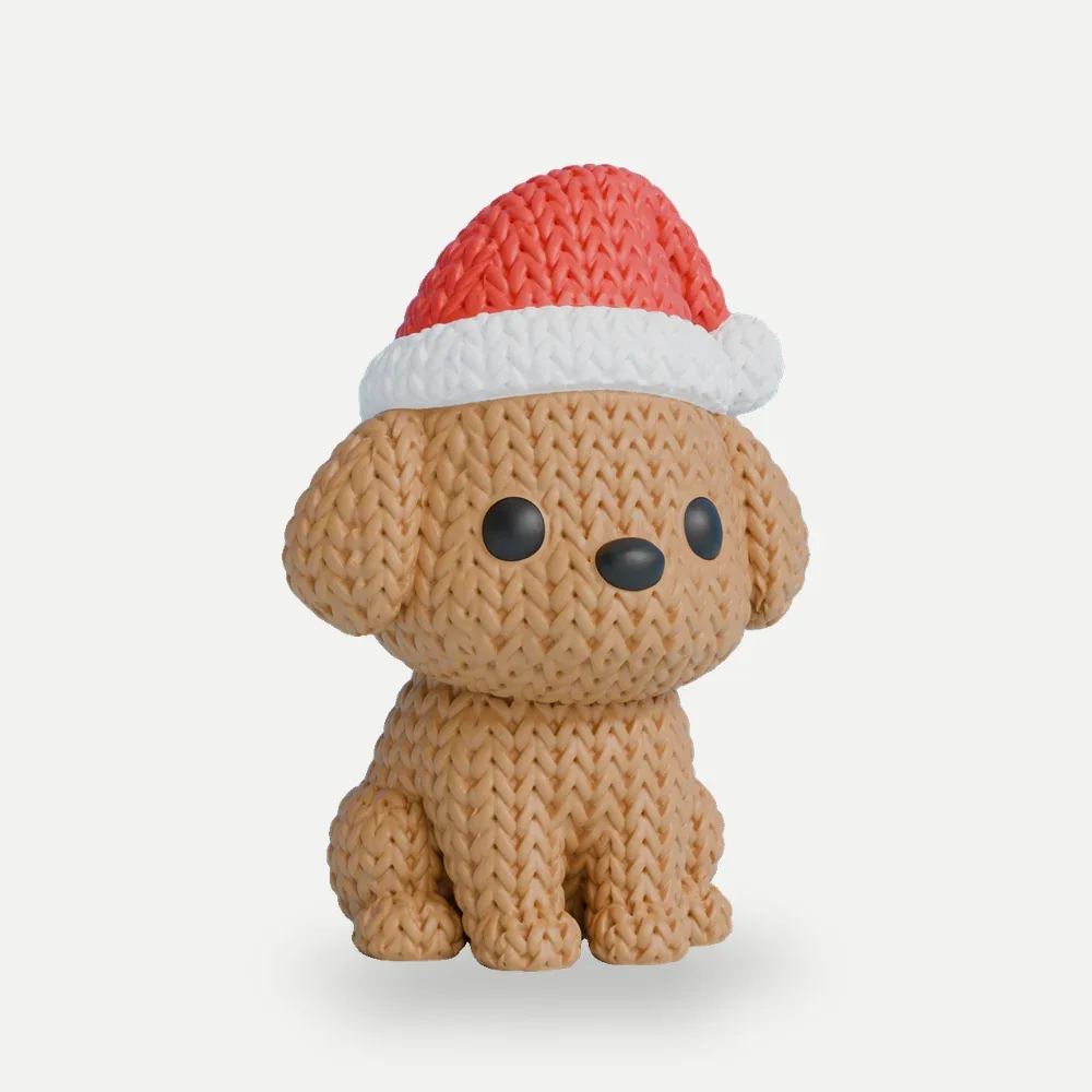 Cachorrinho tricô com gorro de Natal
